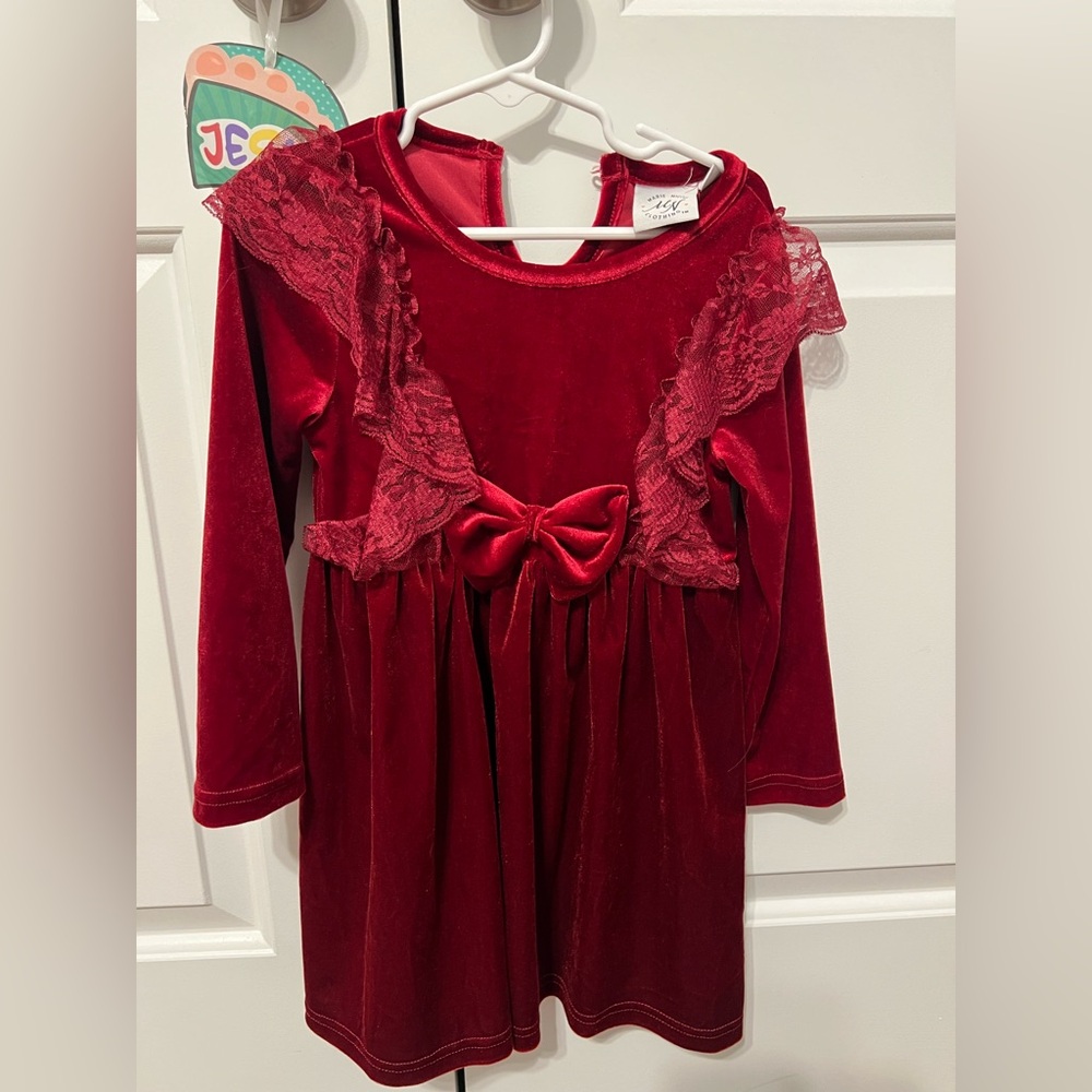 Red Velvet Dress with Lace and Bow